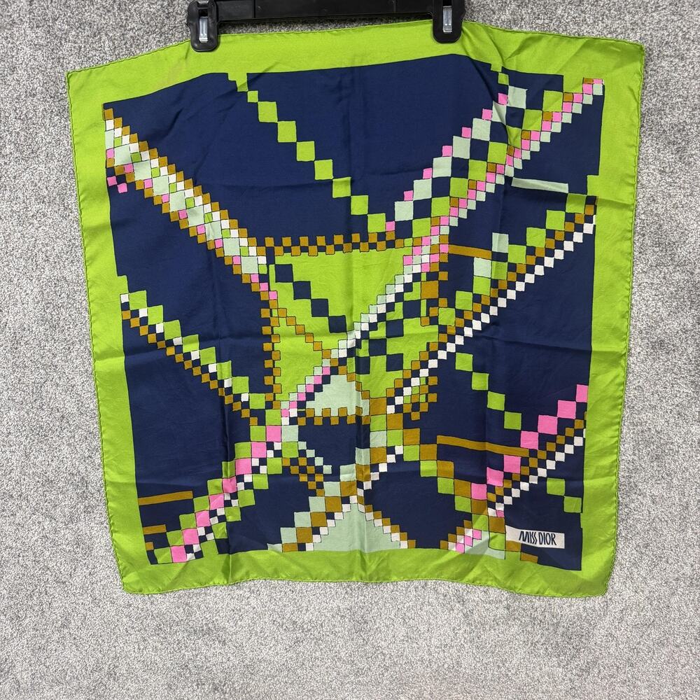 Vtg 60s Miss Dior Silk Scarf 50x26 Mod Op Art Psychedelic Space Age Retro Disco